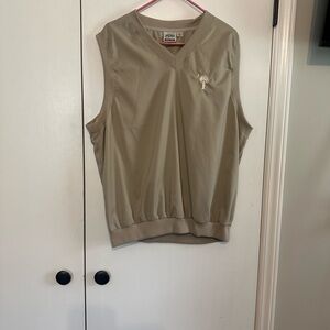 Men’s V-Neck Sleeveless Golf Vest — Khaki with Palm Embroidery